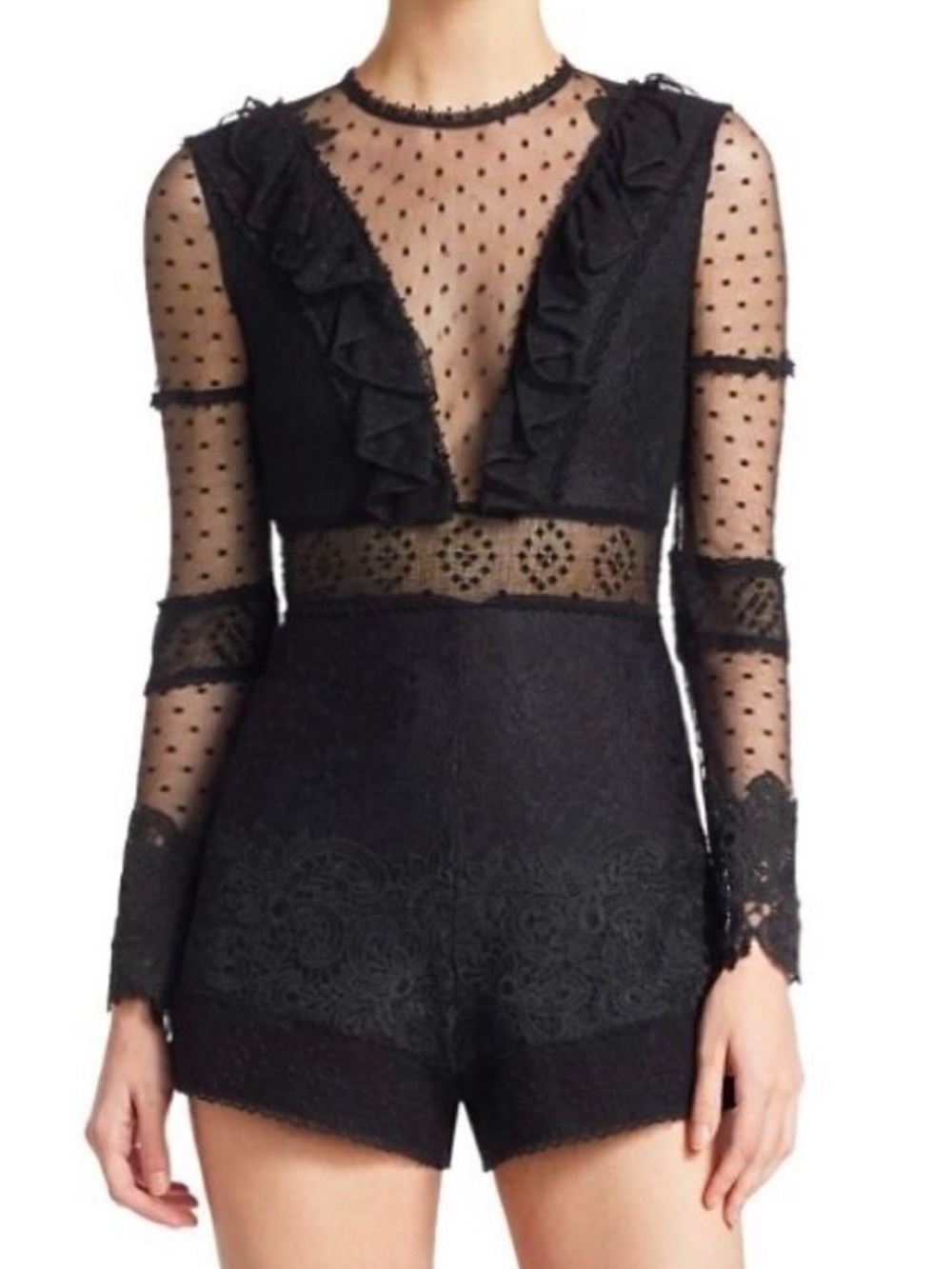 Alexis Black Sheer Lace Long-Sleeve Romper